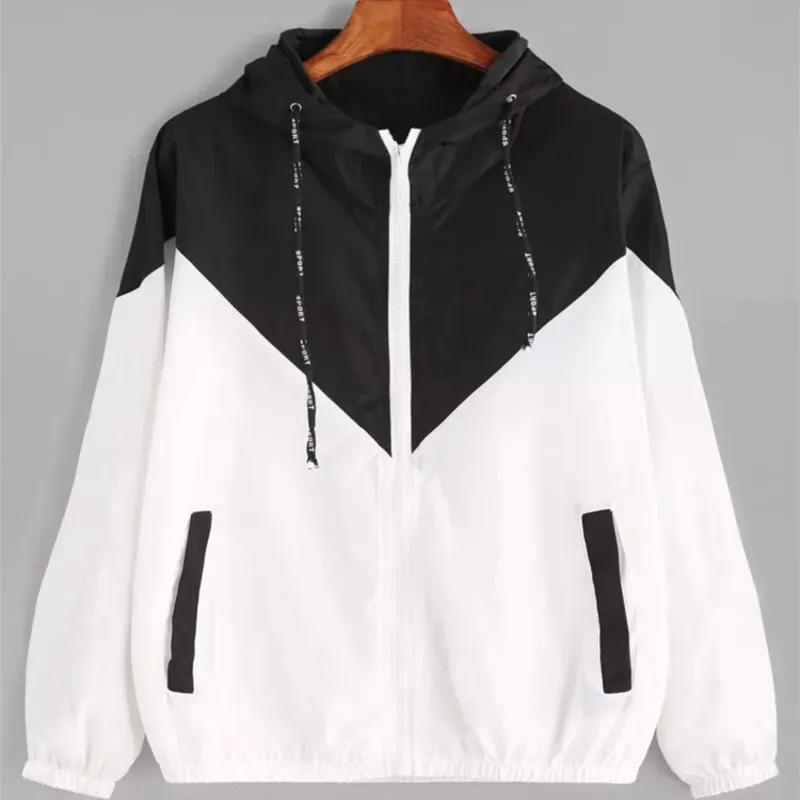 

Europe and the United States in the summer 2018 women s clothing color matching elastic waist hooded jacket