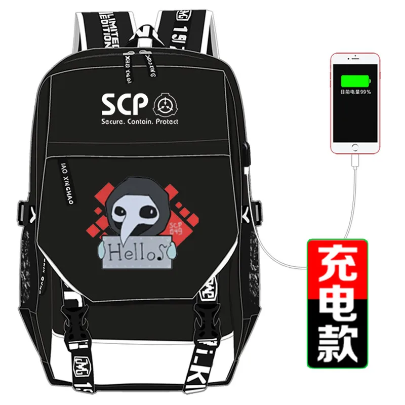  SCP Special Containment Procedures Foundation School Bag Printing Backpack USB Charging Laptop Back