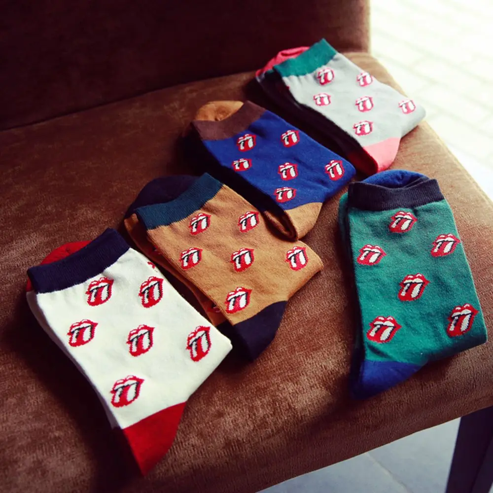 

New Fashion Man Cotton Socks Lips Tongue Absorb Sweat Man Socks EUR39-44