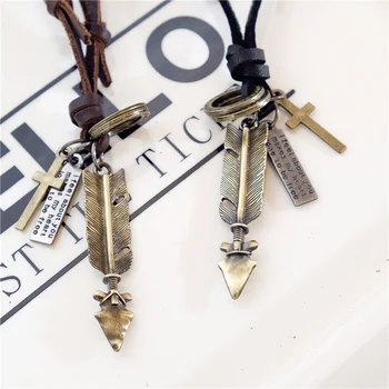 

NIUYITID 100% Genuine Leather Necklace Jewelry Fashion Vintage Feather Arrow Pendant & Necklace For Women Men Gift Accessories