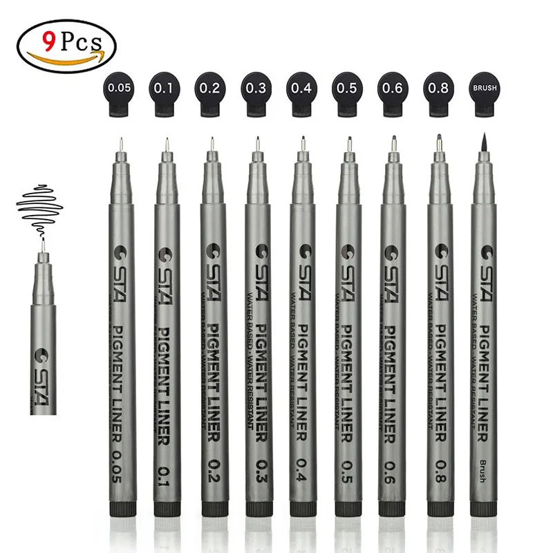 

9Pcs/Set Sakura Pigma Micron Pens Fineliner Set Sketch brush Ink Marker Pen Copic markers Pigment Liner For Drawing Art Supplies