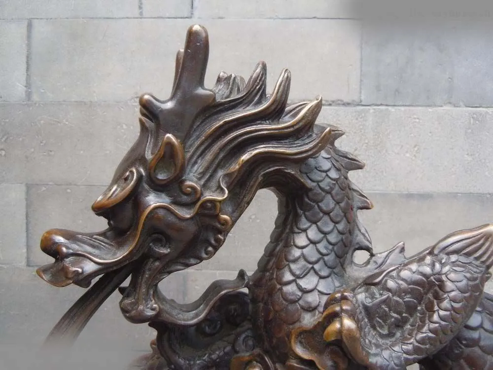 

17" Finely China pure purpl bronze carved lucky mammon dragon Sculpture statue
