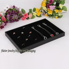 Ювелирные изделия Дисплей лоток держатель кольцо серьги шпильки Организатор Цепочки и Ожерелья хранения Коробки ювелирные витрины черный кожзам и бархат