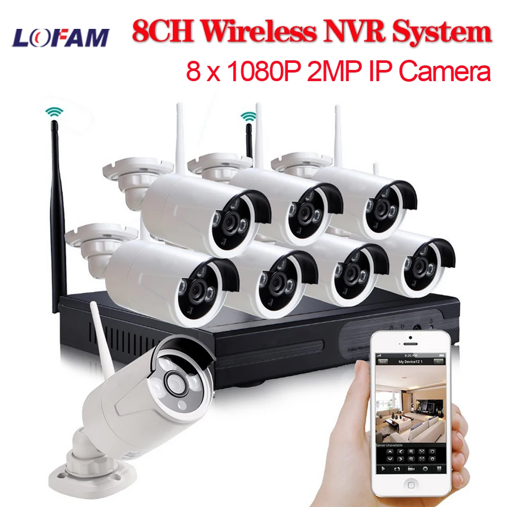 LOFAM 8CH CCTV система Беспроводная 1080P NVR с 2.0MP наружная Водонепроницаемая Wifi камера