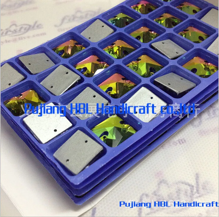 

Rainbow Colour 14mm 112pcs Strass Square Sew On Crystal Glass Stone Buttons Flatback Rhinestones With 2 Holes