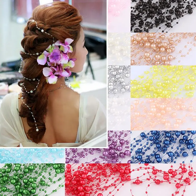 

4pcs/lot 5m 17Colors Beautiful Fishing Line Artificial Pearls Beads Chain Garland Flowers For DIY Wedding Decoration Products