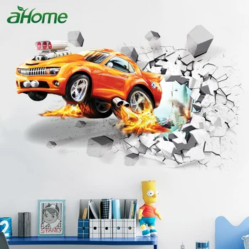

3D PVC Wall Stickers Creative Basketball Football Car Background Wall For Bedroom Living Room Fridge Children Wall Sticker Decal