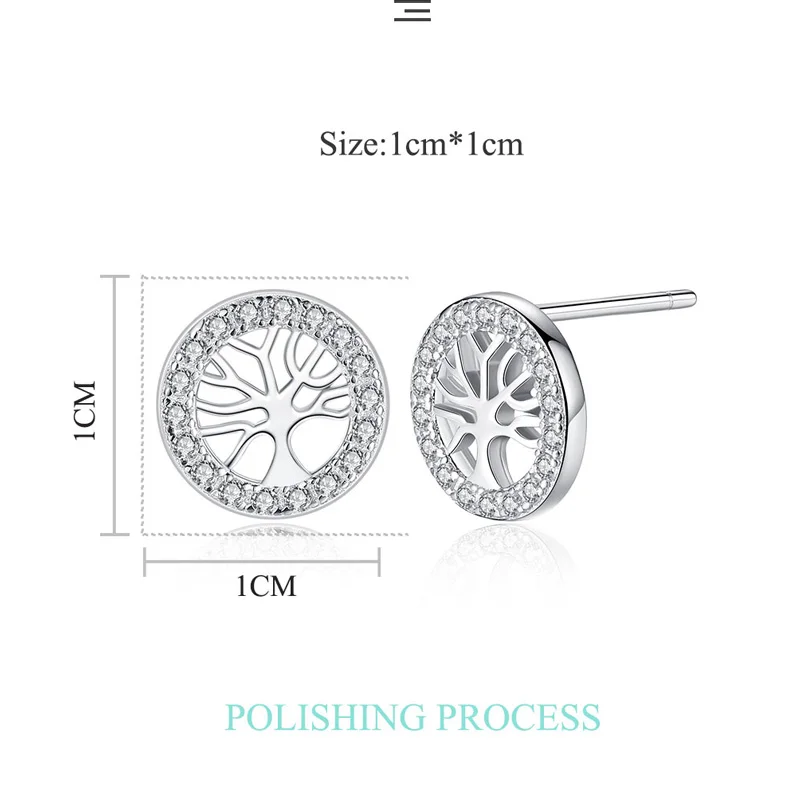 ELESHE 925 Sterling Silver Family Tree Stud Earrings with Crystal Zirconia For Women Wedding Earring Sterling Silver Jewelry