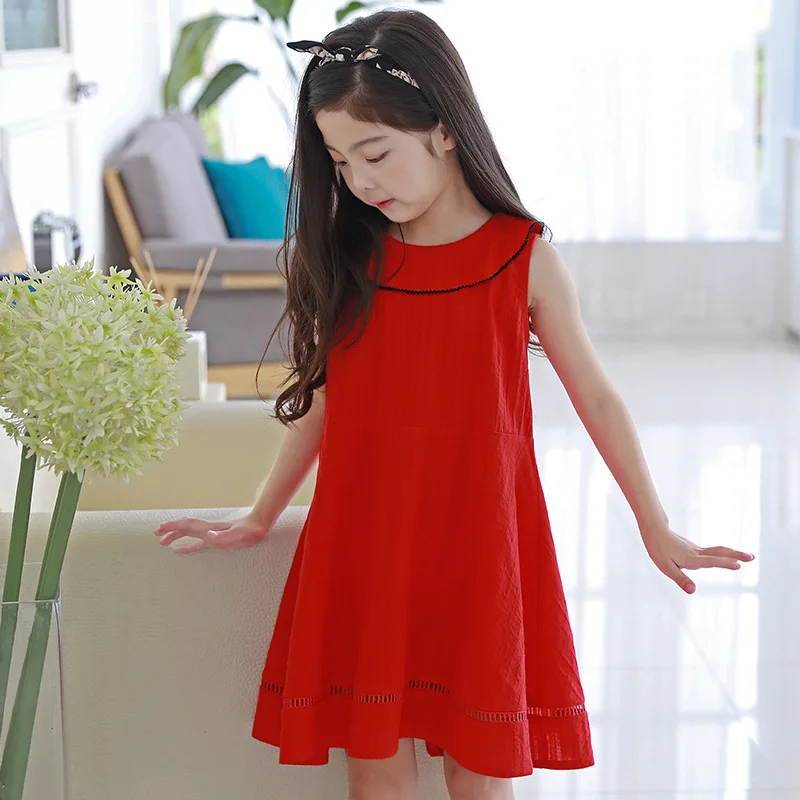 

New summer dresses for girls 2018 age 8 9 10 11 12 14 peter pan collar red small big girl clothes princess dress girl teenager