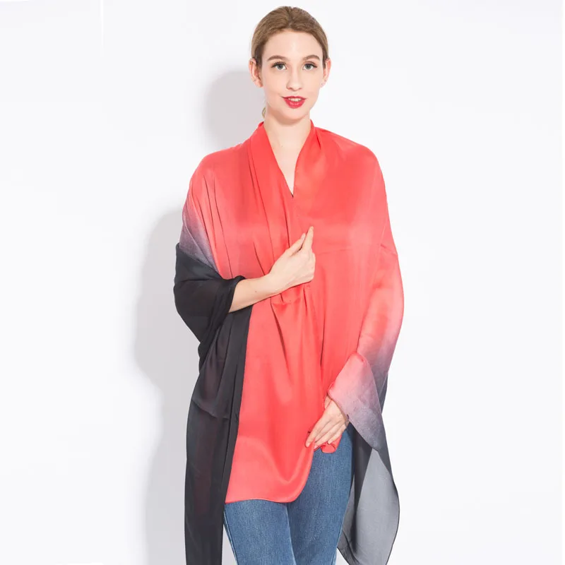 [RUNMEIFA] Женская Новая модная однотонная шелковая чрезмерная цветная Пашмина весенне-осенняя тонкая секционная градиентная цветная шаль шарф - Цвет: 2