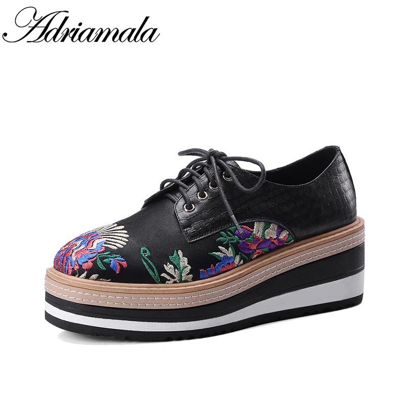 green Fleur Plate Bout Chaussures 2018 Vache As En Broderie À Plates Femme Plate Picture Femmes Rond Casual Véritable forme black Adriamala Cuir Lacets x8vBTvqw0S