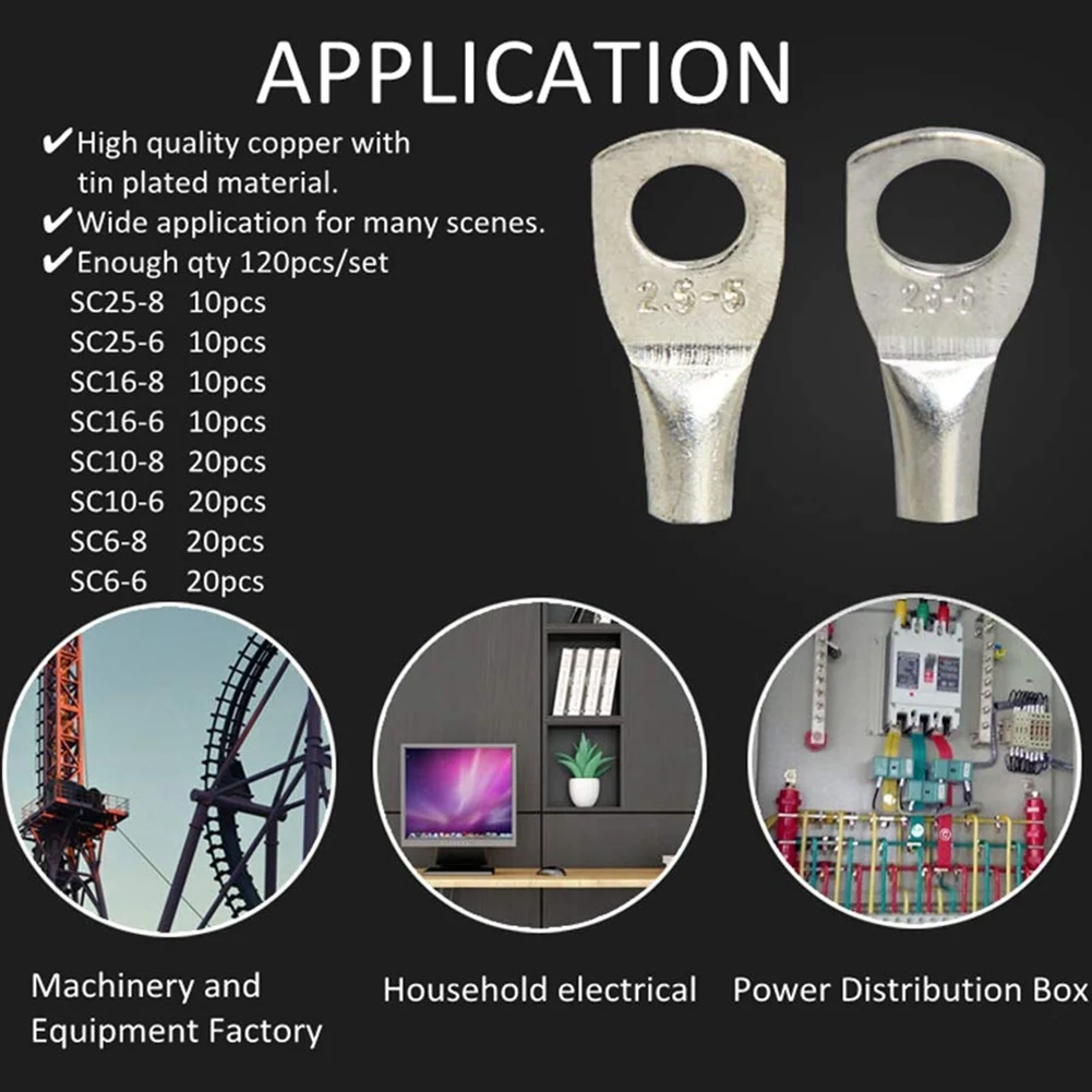 120 шт. болт отверстие луженая медь набор зажимов-провода терминалы соединительный кабель наконечники батареи Sc терминалы Мельчайший рот