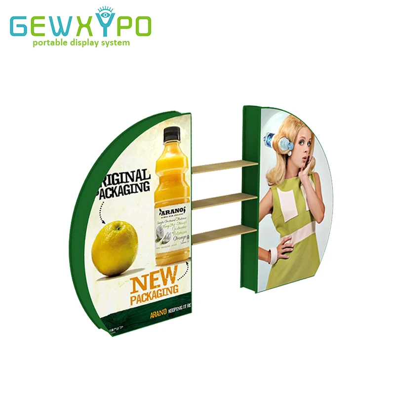 

Trade Show Booth Tension Fabric Double 3D Semi-Moon Rack Display Banner Stand With Your Own Graphic Printing(Optional)