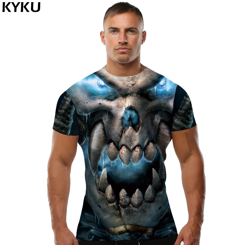 Мужская футболка с черепом KYKU Готическая принтом в стиле панк 2019|t-shirt top|top menskull t