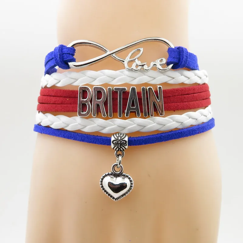 Великобритания Национальный флаг браслет любовь Британия деревенский браслет Подвеска для браслета в форме сердца отличные британские браслеты и браслет