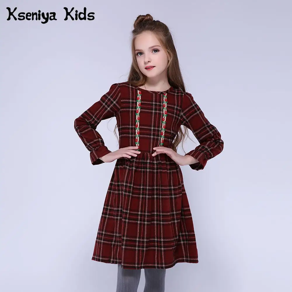 Kseniya Kids/Детские платья для девочек; Хлопковое платье в стиле Лолиты с длинными рукавами; зимнее платье в клетку для девочек; модное милое платье принцессы для девочек