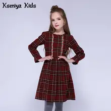 Kseniya Kids/Детские платья для девочек; Хлопковое платье в стиле Лолиты с длинными рукавами; зимнее платье в клетку для девочек; модное милое платье принцессы для девочек