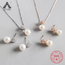 Серебро S925 пробы, изысканные серьги из пресноводного жемчуга, ожерелье, ювелирный набор