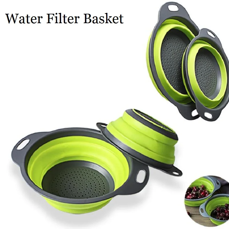 

NEW 2pcs/set Foldable Silicone Colander Fruit Vegetable Washing Basket Collapsible Drainer With Handle Kitchen Storage