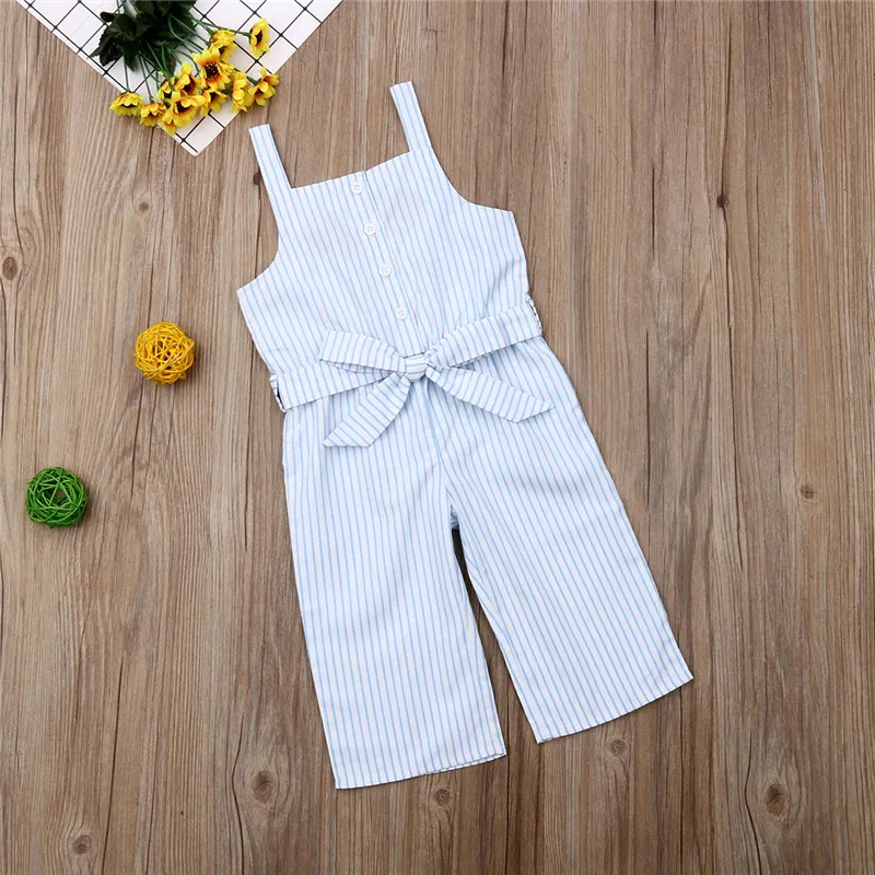 

Toddler Baby Girls Kids clothes Striped backless Bandage cotton lovely Romper square collar sleeveless Jumpsuit one pieces