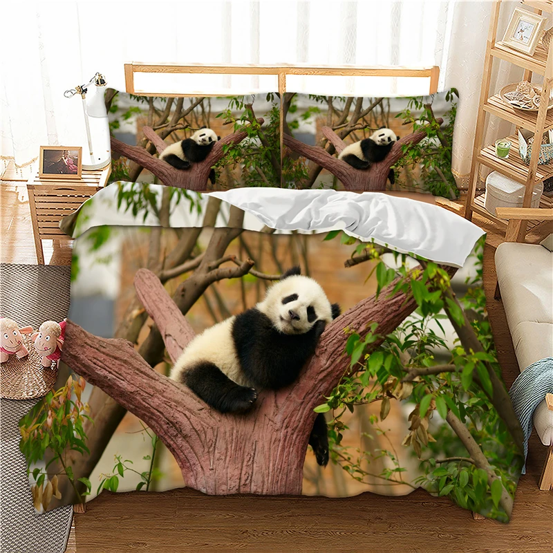 

3D panda on tree duvet cover bedding set single twin full queen king size polyster bedlinen