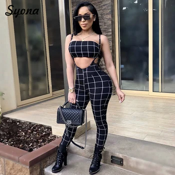 

Casual Sexy Strap TWO PIECE PLAID SET WOMEN Crop Top Strapless Club Night Out Outfits Party 2 PIECE SET Checkerboard Suit Summer