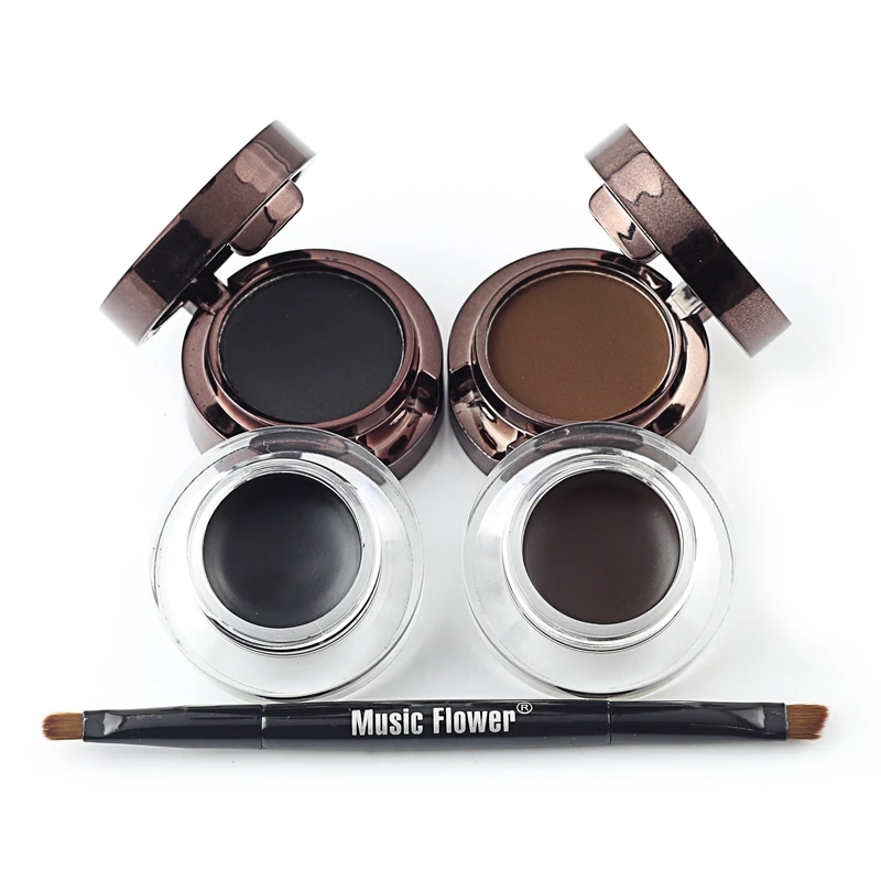 Value Pack 4 In 1 Brown + Black Gel Eyeliner Eyebrow Powder Makeup Set