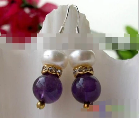 

1511 WHITE FRESHWATER PEARL AMETHYST DANGLE EARRING
