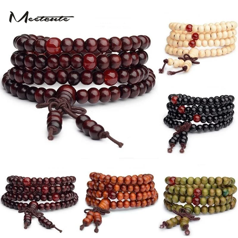 

Meetcute 2pcs Cheap Price Wholesale Sandalwood Buddhist Buddha 6mm*108 Prayer Bead Mala Bracelet/Necklace For Women Man Jewelry