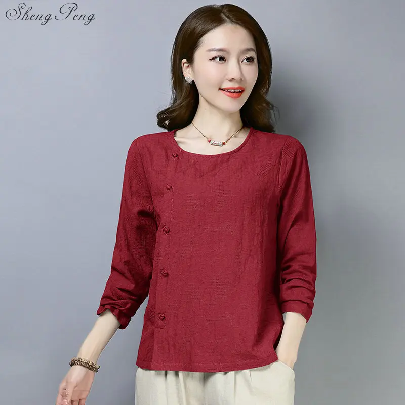 

Traditional chinese blouse shirt tops for women mandarin collar oriental linen shirt blouse female elegant cheongsam top Q702