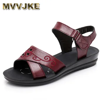 

MVVJKE Summer Flat Sandals Genuine Leather Women Shoes Flower Personality Leisure Women Handmade Sandals sapato