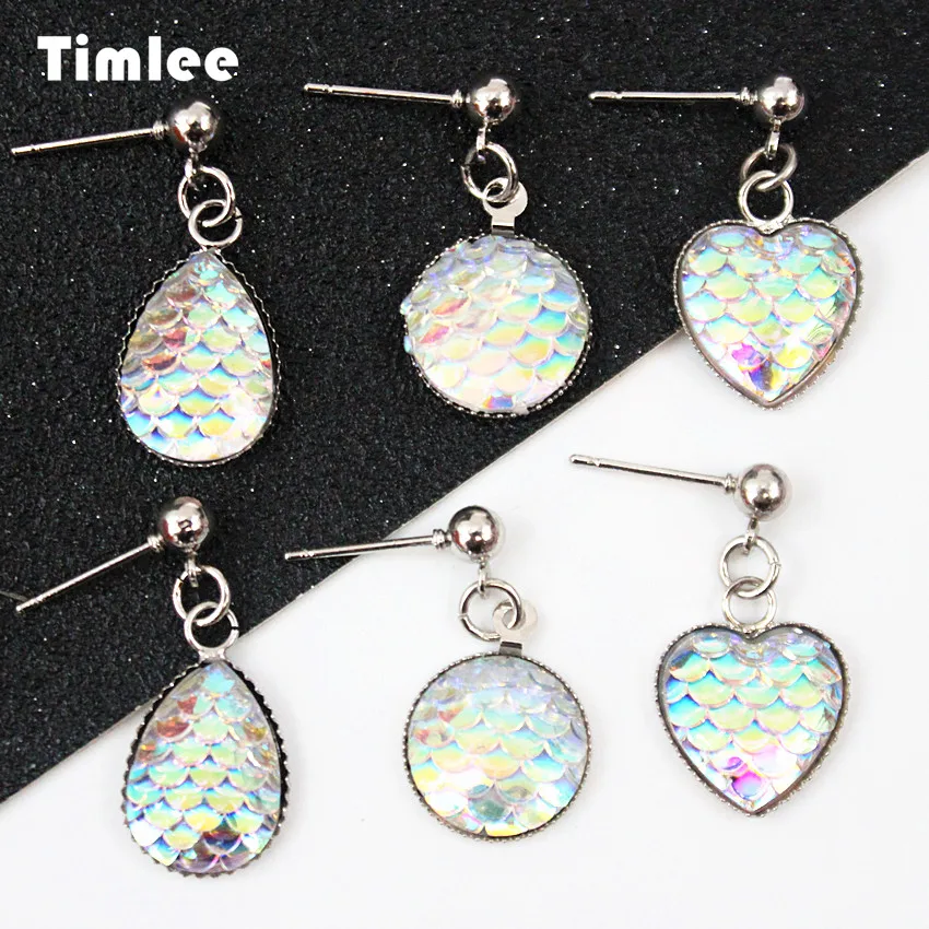 

Timlee E301 Free shipping, Temperamental Heart Round Water Drop Scales Sequins Drop Earrings,Wholesale