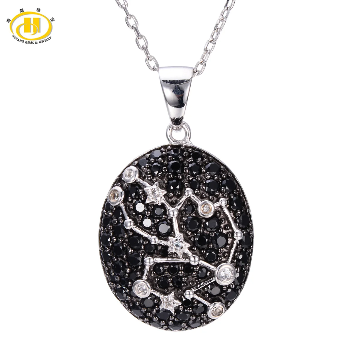 

Hutang Romantic Black Spinel & White Topaz Pendant Solid 925 Sterling Silver Necklace Taurus Constellation Sign Birthday Gift