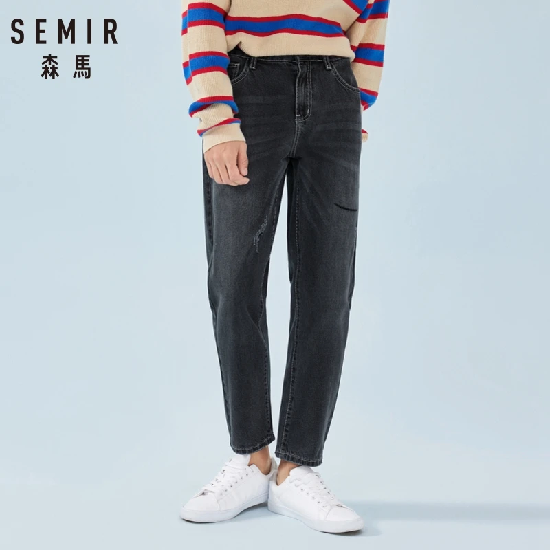 SEMIR обтягивающие джинсы до щиколотки с разрушением из мягкого хлопка для мужчин стильные потертые джинсы зауженные брюки весенние мужские