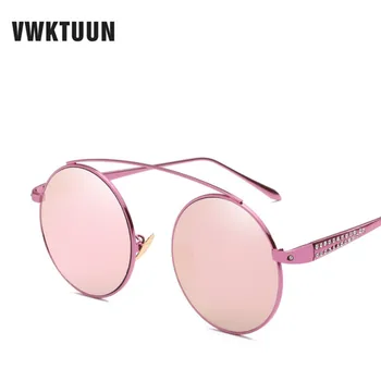 

VWKTUUN Round Womens Sunglasses Luxury Oversized Sunglasses Women Crystal Frame Pink Mirror Sun glasses For Female Eyewear