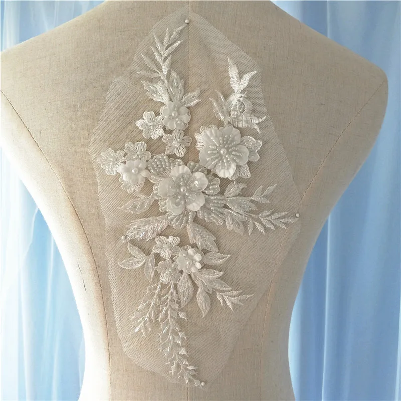 Многоцветный 3D Алмазная вышивка кружева с бусинами Аппликации патч платье Детские костюмы DIY декоративная вышивка RS835 - Цвет: white