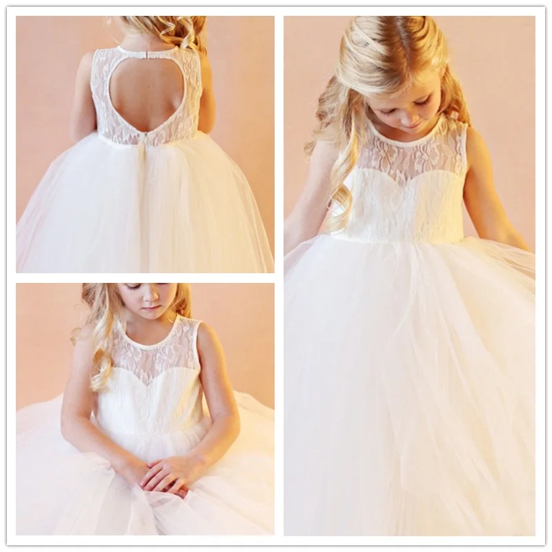 

New Flower Girl Dresses for Wedding Lace Crepe Little Girls/Kids/Child Dress Keyhole Back Party Pageant Communion Dress