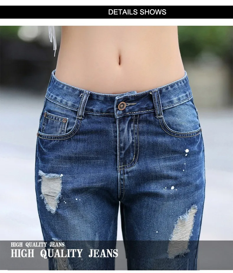 Мыть бойфренда свободные джинсы для женщин гарем Стиль размер 25-32 Джинсы с прорехами на коленях дамы свободные повседневные джинсы капри Pa