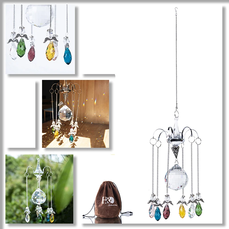 H& D стекло кристалл Радуга ангел орнамент чакра Висячие Suncatcher декор домашнего окна вешалка с крючком Рождество украшения