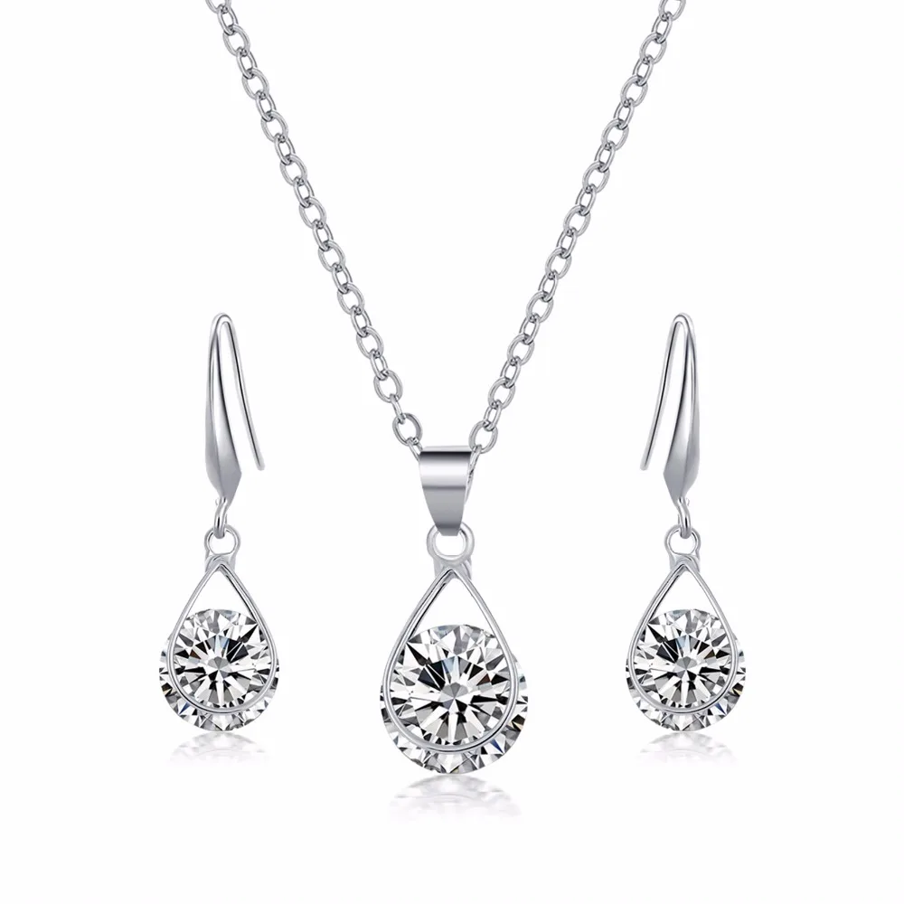 

Manxiuni New Design Water Drop AAA+CZ Crystal Bridal Jewelry Sets Silver Plated Rhinestone Necklace Wedding For Women JX3014