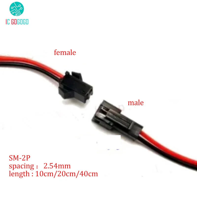 

10pcs 10cm/20cm/40cm SM Terminal Cable Air Plug Connector 2P Electronic LED Power Supply Cord Male Female 4mm Wire SM-2P 2.54mm