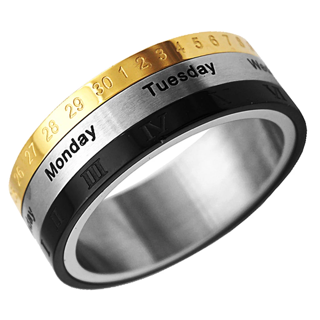 Novelty Calendar Charm Classic Turnable Roman Arabic Number Date Ring  US13