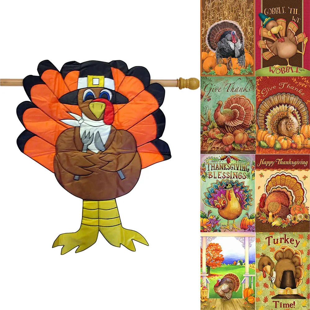 Turkey Garden Flags Mini Yard Banner Thanksgiving Day 30 45cm Home