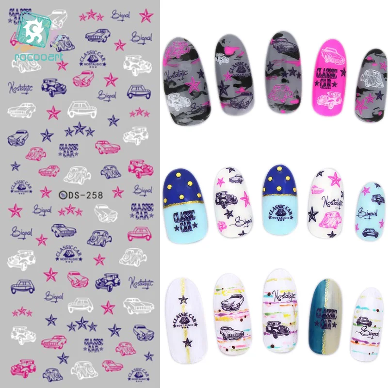 

Rocooart DS258 DIY Nail Water Transfer Nails Art Sticker Pink Blue Cars Elements Nail Wraps Sticker Watermark Fingernails Decals