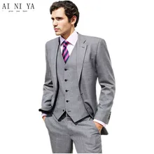 Изготовленный на заказ мужской костюм фрак модные однотонные деловые костюмы для мужчин из трех частей мужские свадебные костюмы(пиджак+ брюки+ жилет