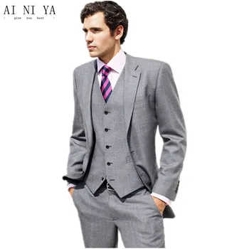 

Custom made men suits tuxedos fashion pure color mens formal suits three-piece men wedding suits (jacket+pants+vest)
