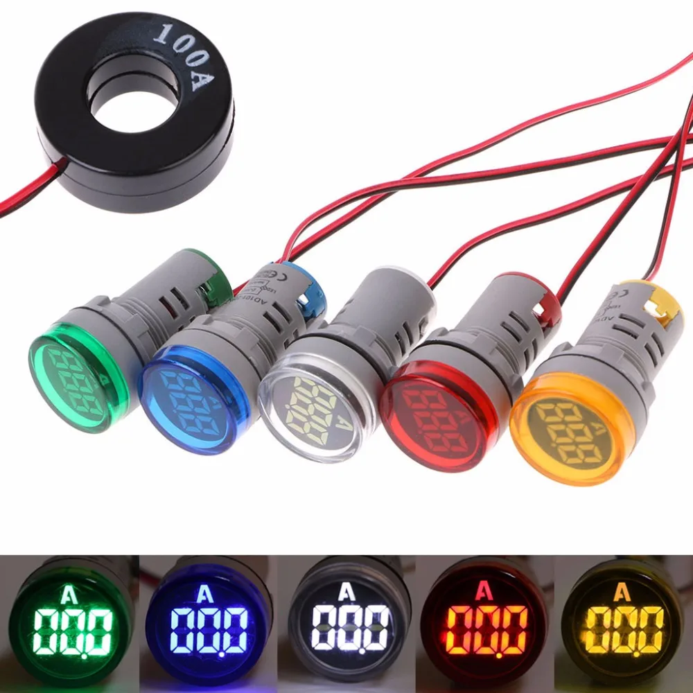 

AC 220V 22mm Digital Ammeter 0-100A Current Monitor Meter Signal Lamp Amperemeter-831F