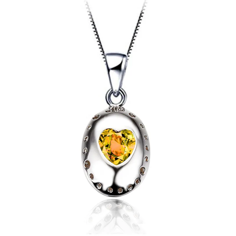 

TJP Exquisite Crystal Yellow Heart Girls Pendant Necklace Jewelry Fashion 925 Sterling Silver Necklace Women Party Birthday Gift