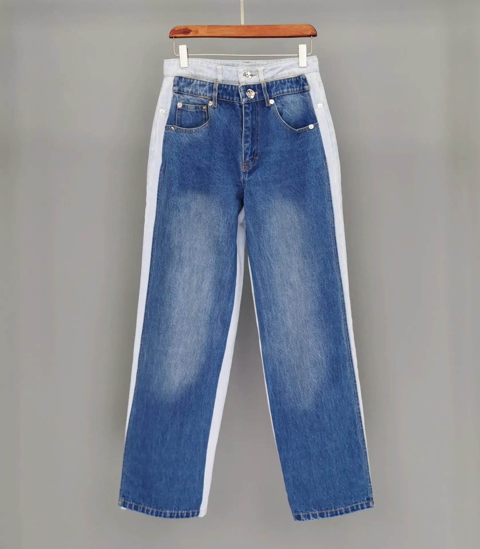 

2019 ladies fashion loose fake two-piece stitching denim long section 0713