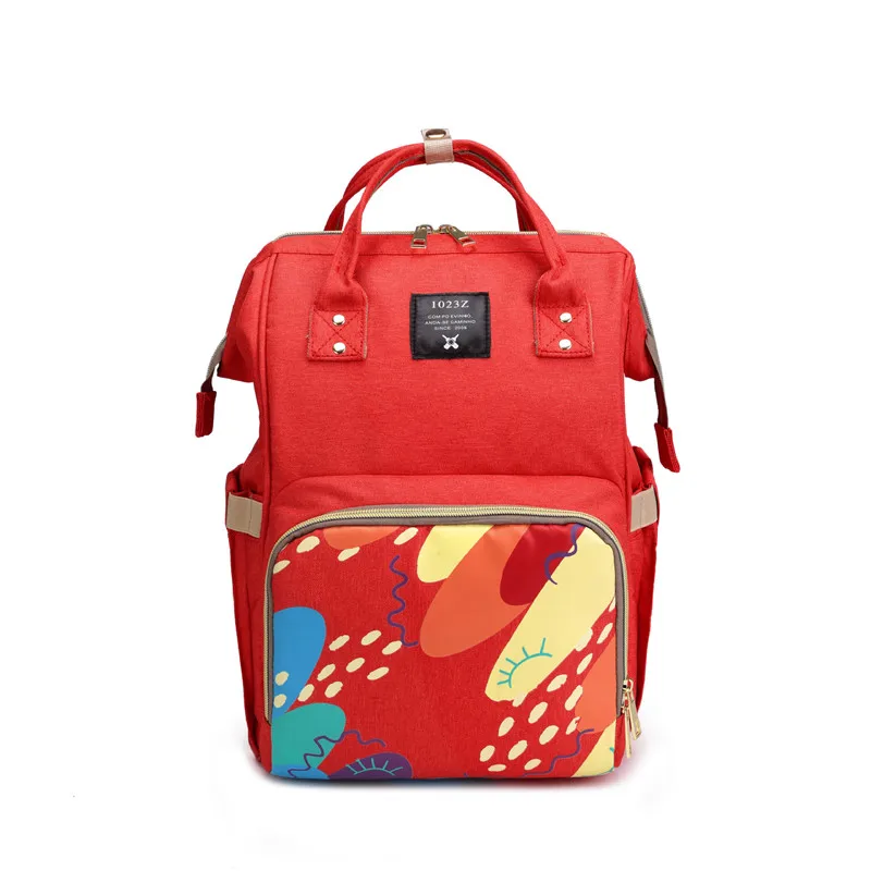 Graffiti Printing Retractable Handle Tablet Bag Inside Patch Pocket Landscape Pattern Insulation Mother Diaper Backpack07